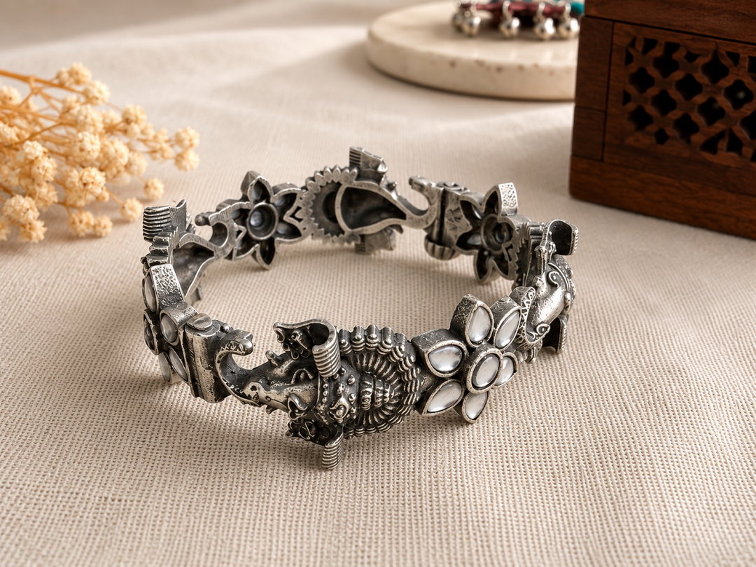 Oxidized Silver Kada Elephant