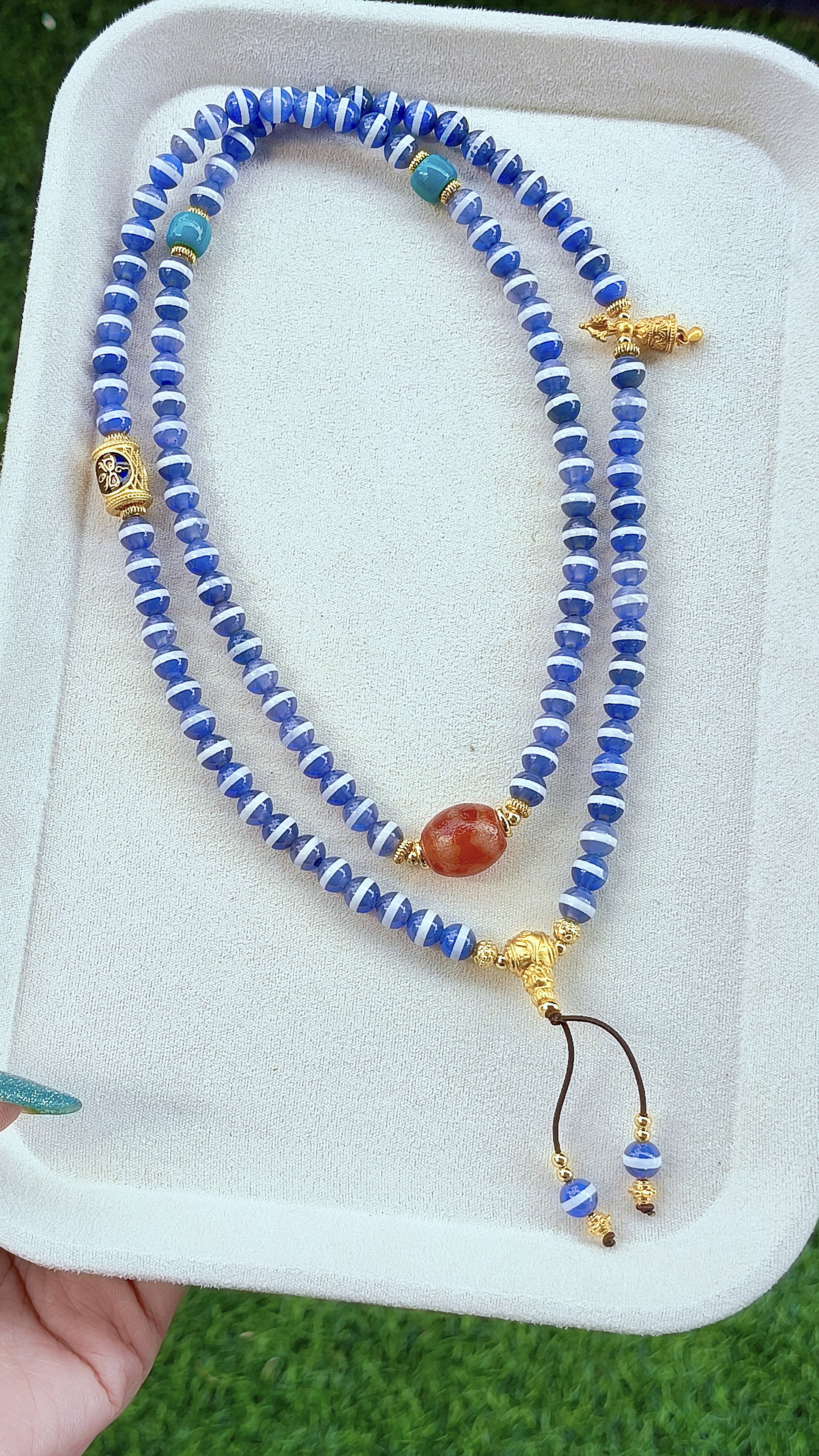 Blue One Line Medicine Dzi108 Mala_0