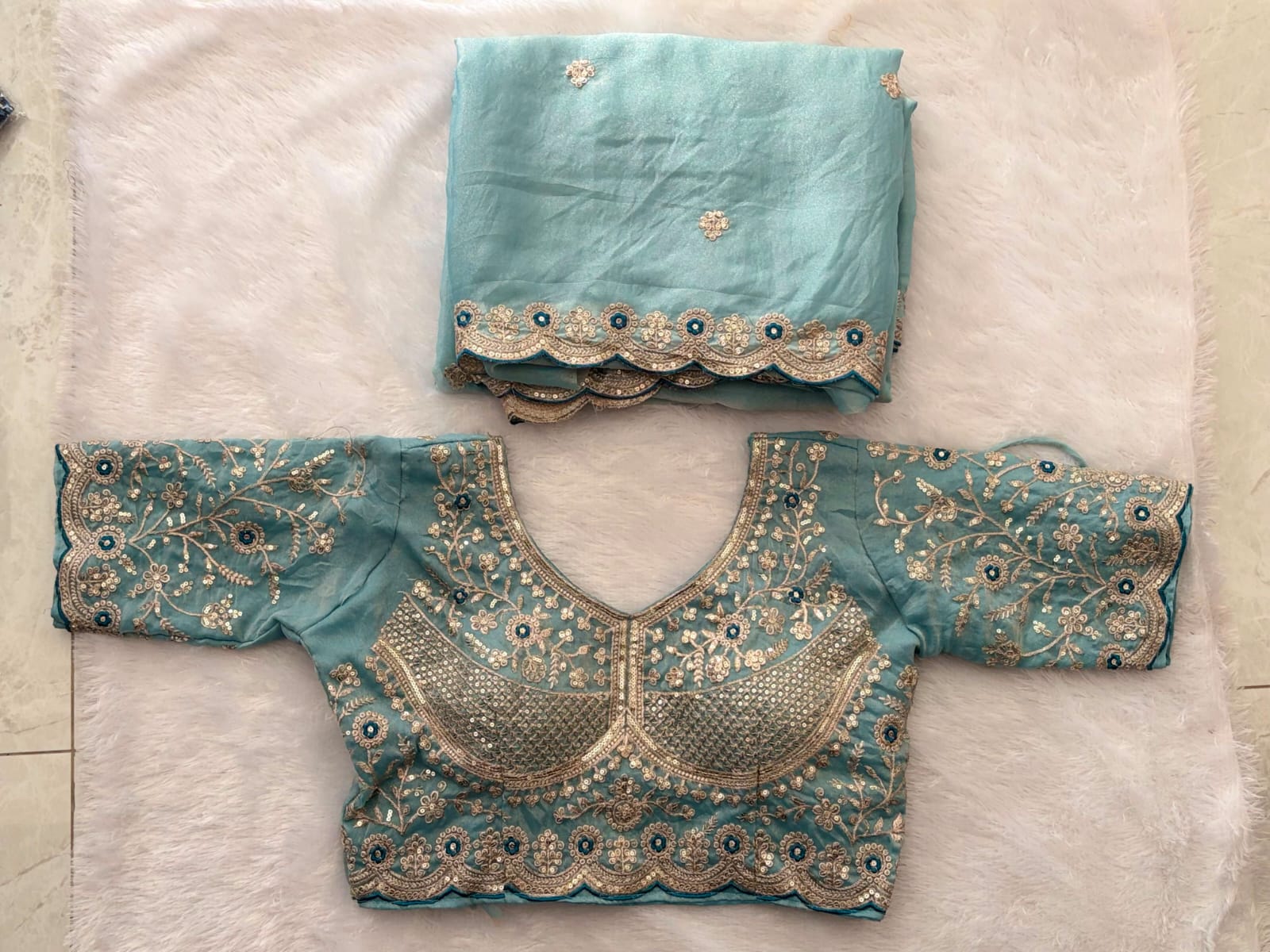 Star georget space silk  Saree with Fully stitched work blouse  GS_1