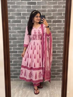 Mul cotton umbrella cut  Embroidary work 3 piece set  GS