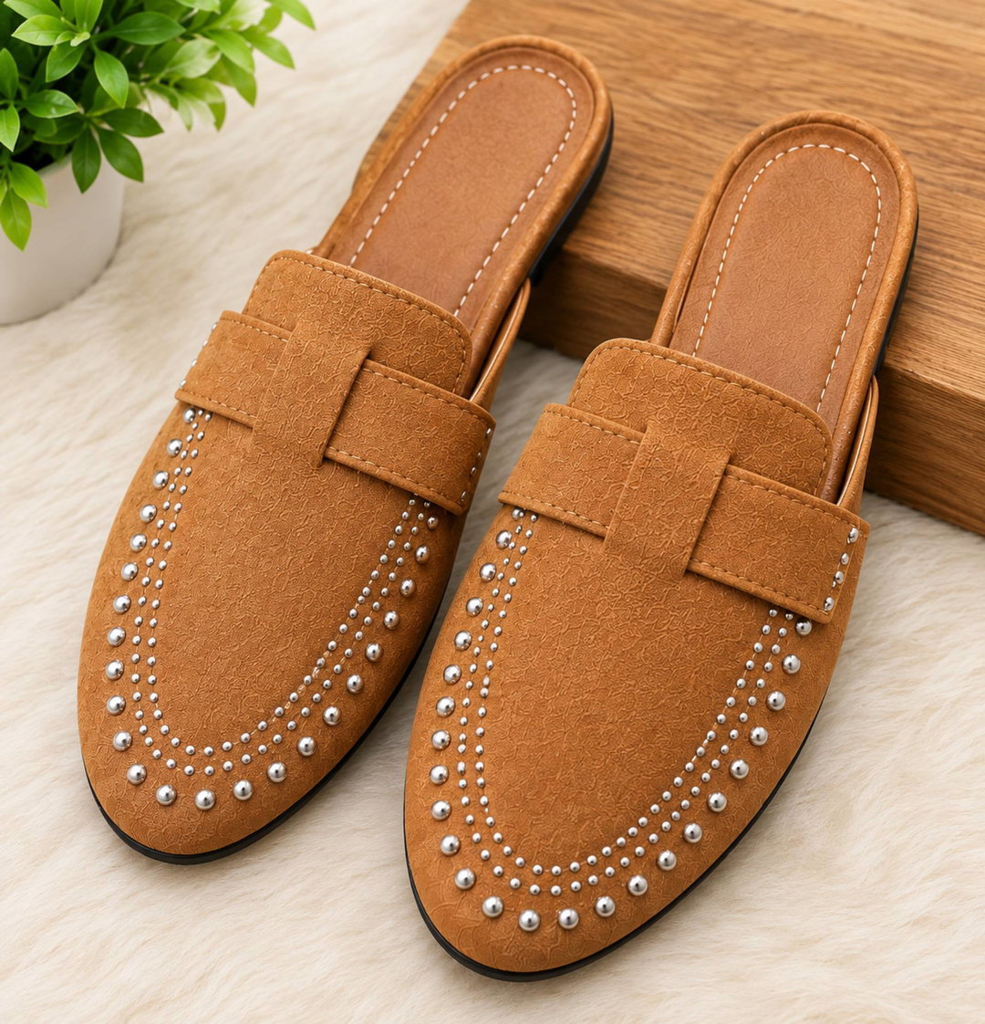 Ladies Studded Flat Mules