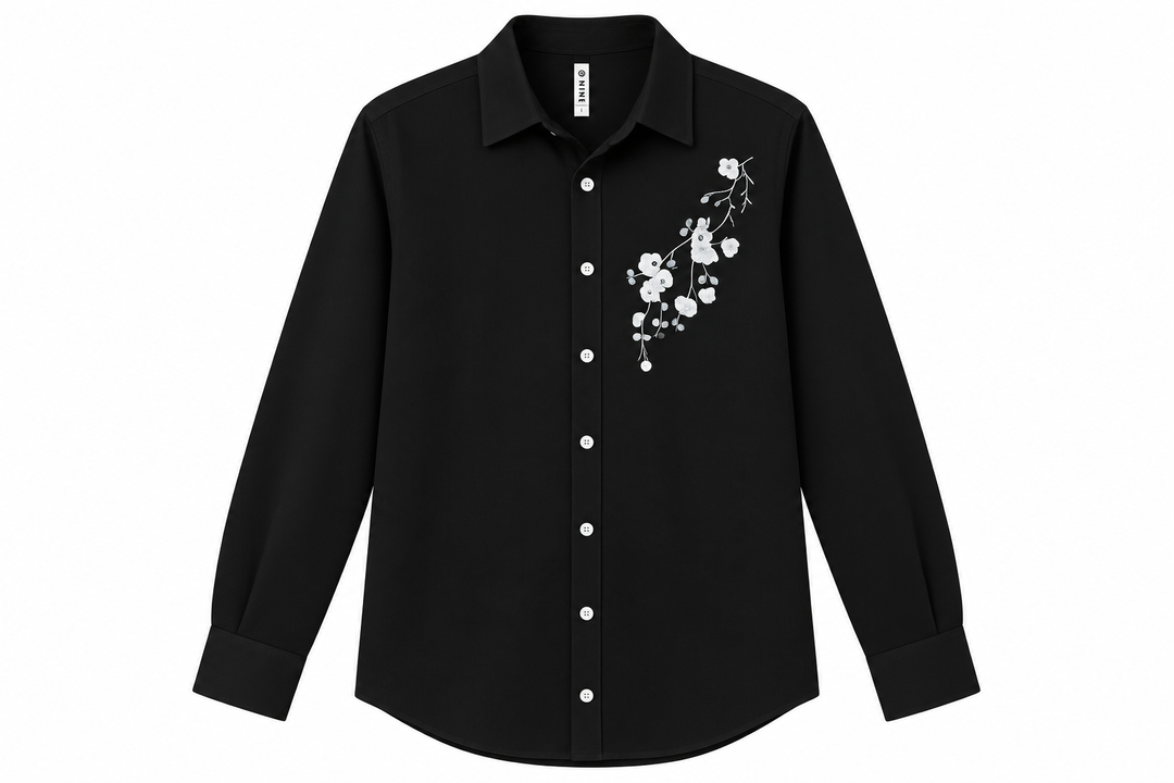 Black Embroidery Korean Lenin  