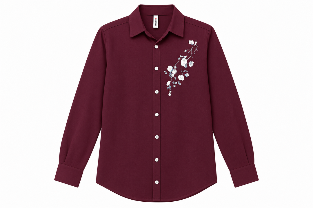 Maroon Embroidery Korean Lenin   
