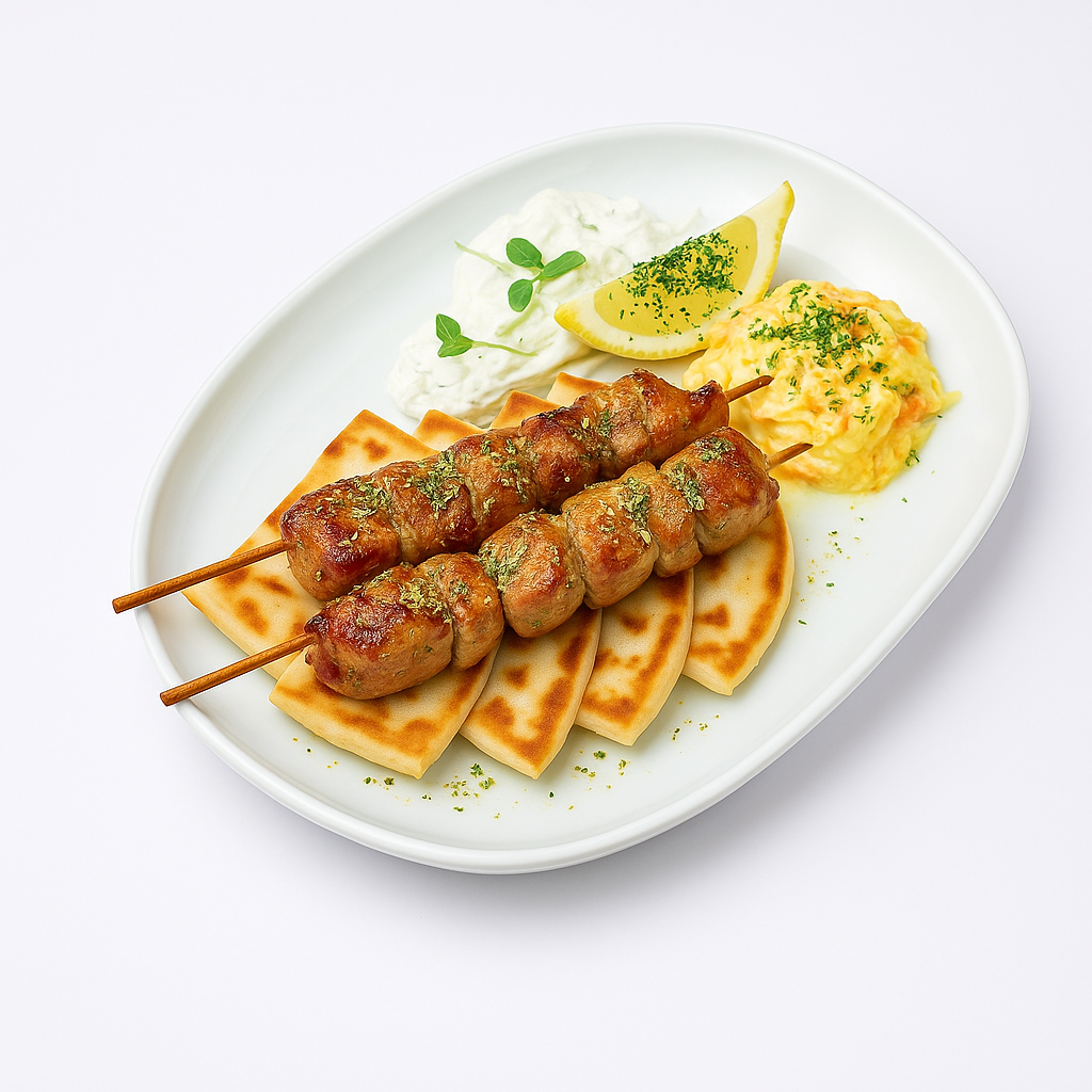 Pork Souvláki on a plate