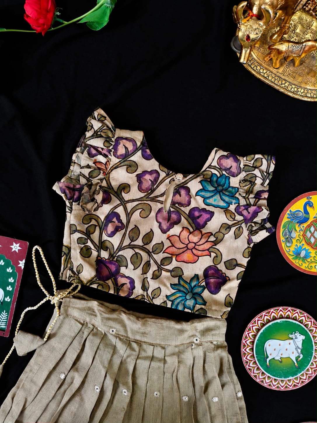 Girls Kalamkari Skirt & Top set (1month to 16 year) TC2_1