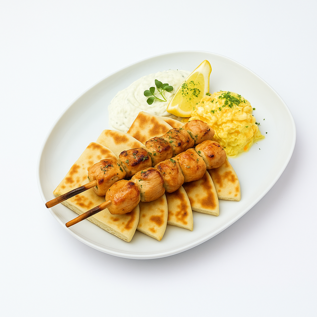 Chicken Souvláki on a plate