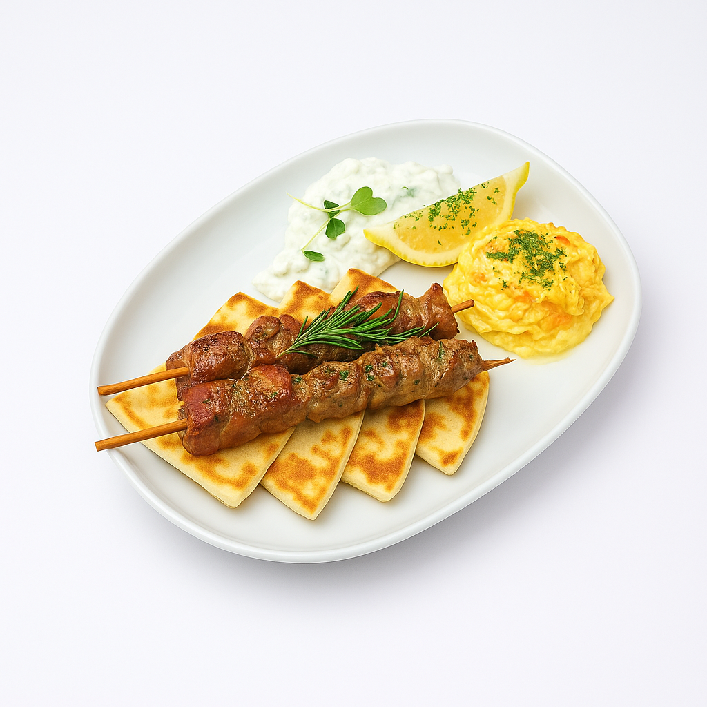 Lamb Souvláki on a plate