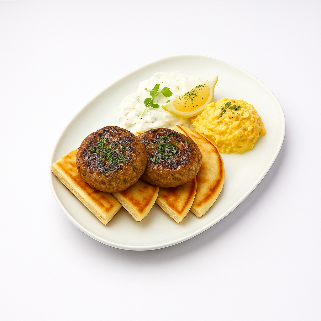 Biftéki on a plate