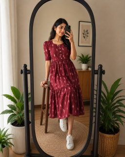 Lotus flower  cotton middi Gown dress KK