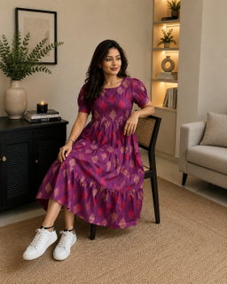 Lotus flower  cotton middi Gown dress KK