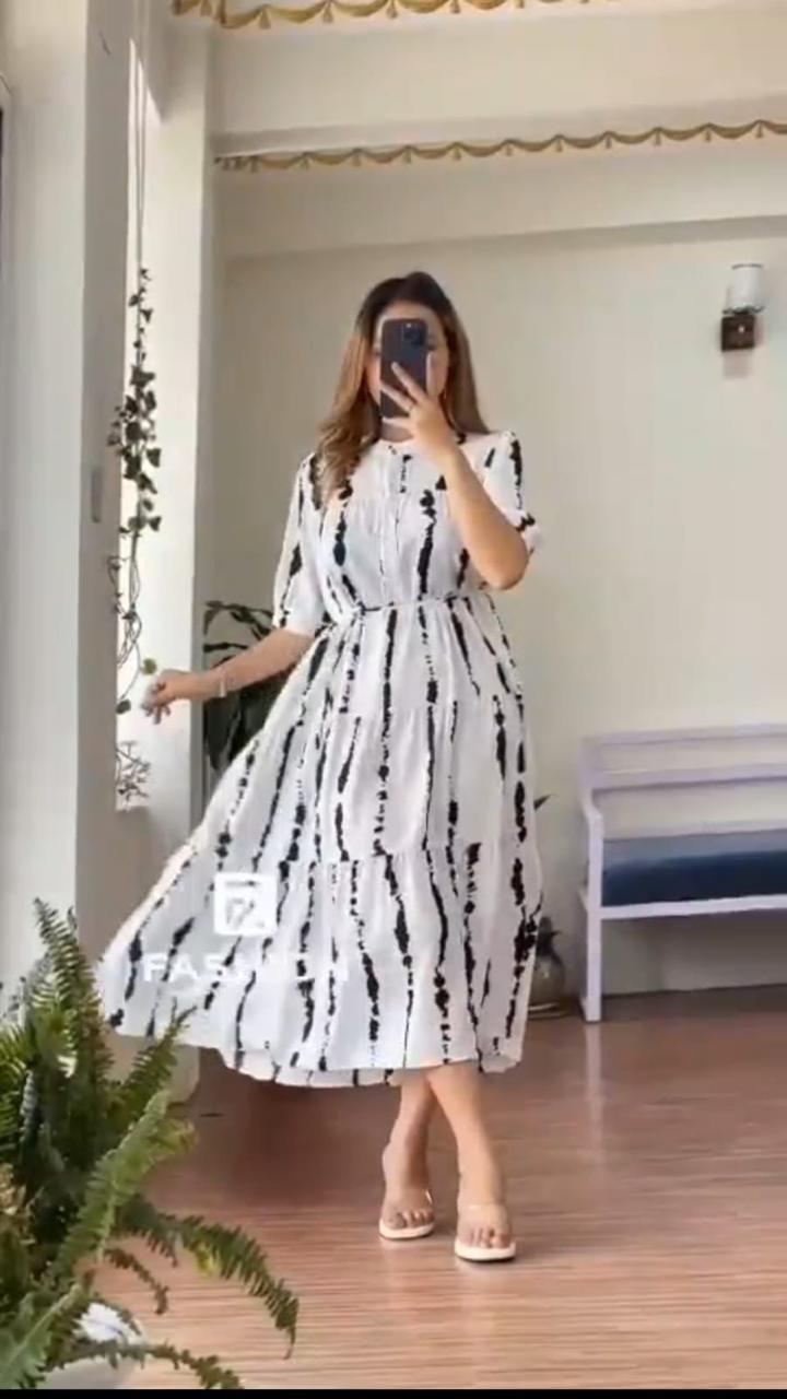 Black Printed cotton middi with heart neck Gown dress KK (M-XL) _0