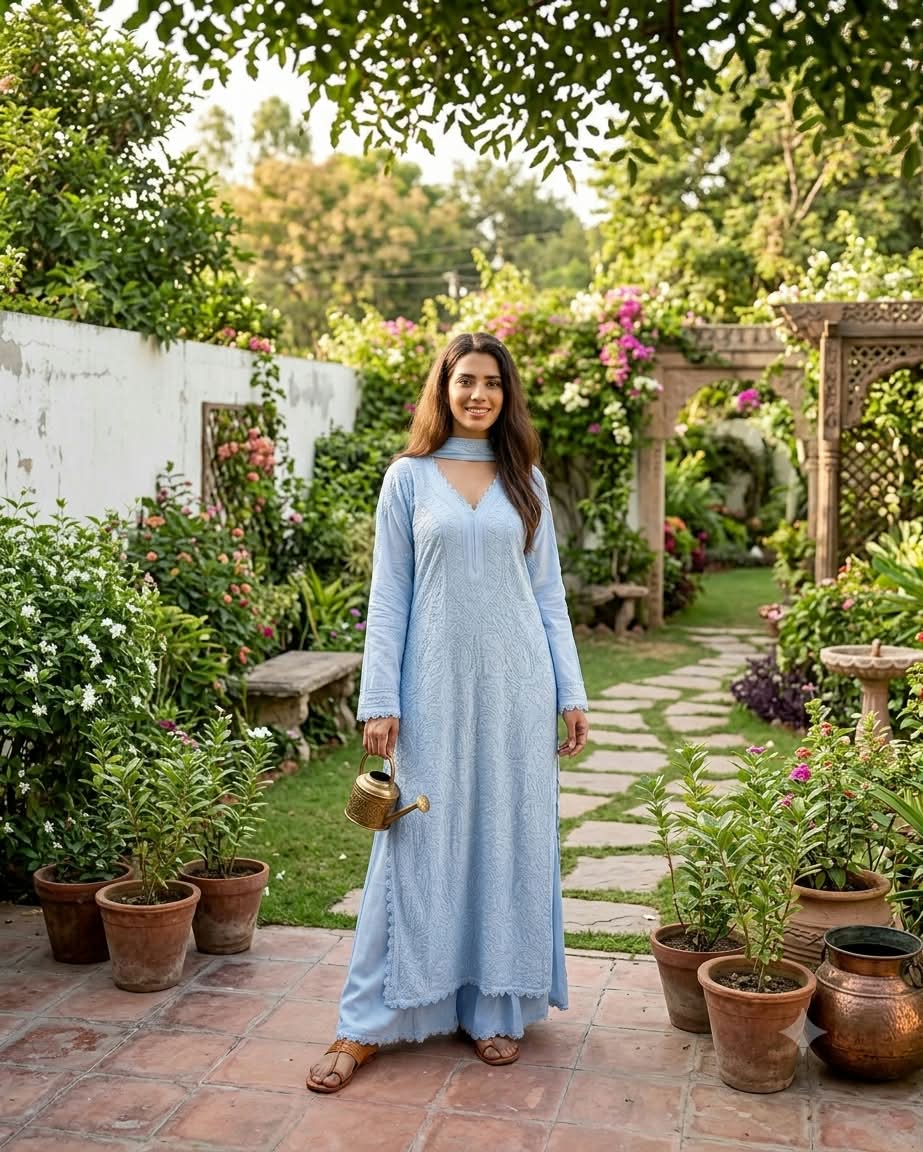  FAUX GEORGETTE TOP COTTON THREAD EMBROIDERED WORK 3 PC SET KK_2