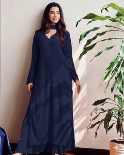  FAUX GEORGETTE TOP COTTON THREAD EMBROIDERED WORK 3 PC SET KK