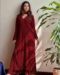  FAUX GEORGETTE TOP COTTON THREAD EMBROIDERED WORK 3 PC SET KK