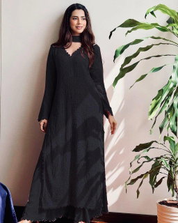  FAUX GEORGETTE TOP COTTON THREAD EMBROIDERED WORK 3 PC SET KK