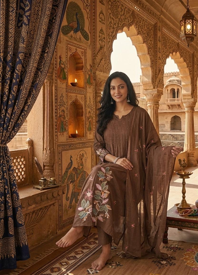 Pure Cotton Intricate Embroidery 3 PC Set   M-2XL KK