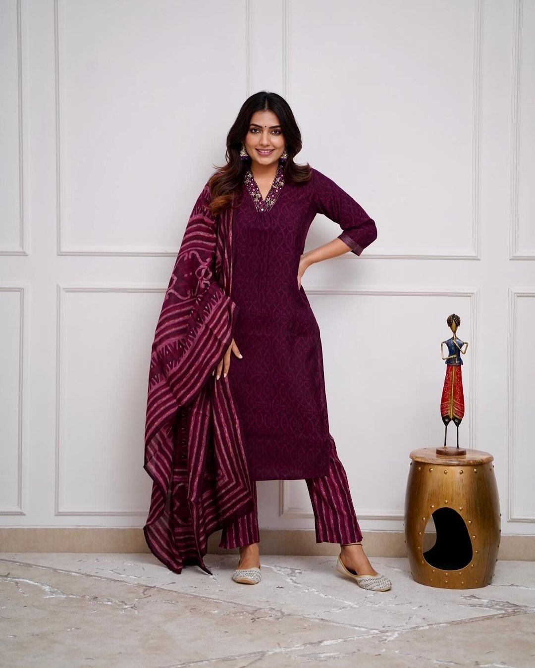 Cotton kurti with embroidery work 3 Pc Set (M-2XL) KK