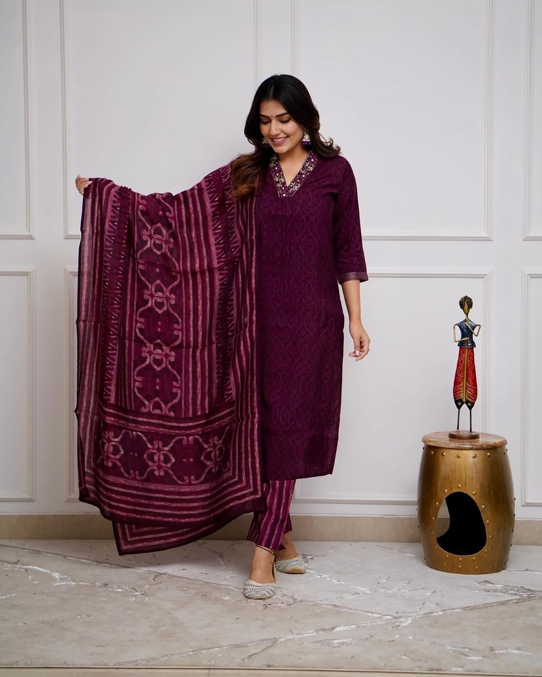 Cotton kurti with embroidery work 3 Pc Set (M-2XL) KK_1