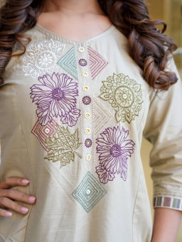 Cotton flex cord set kurta set with full embroidery work (M-3XL)  KK
