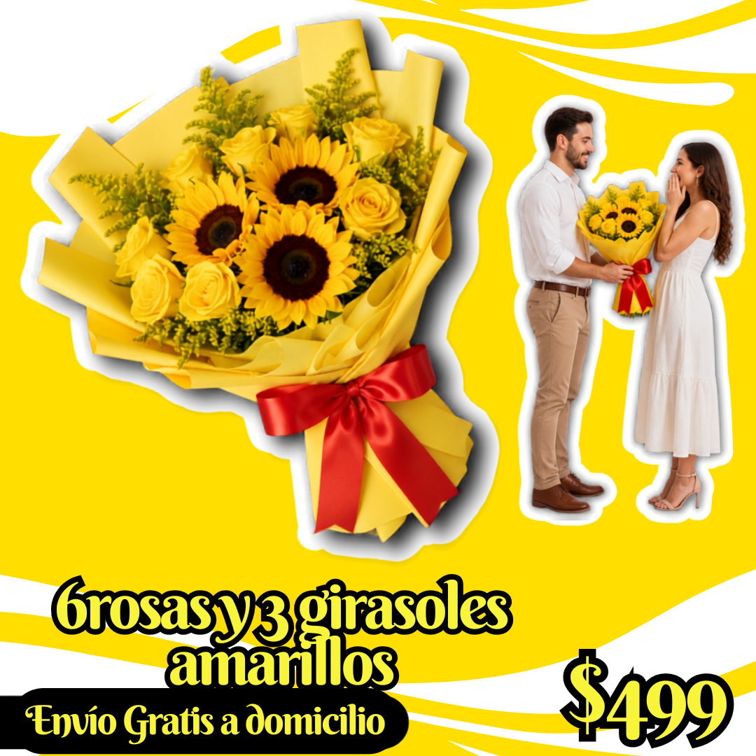 6 rosas y 3 girasoles amarillos_0