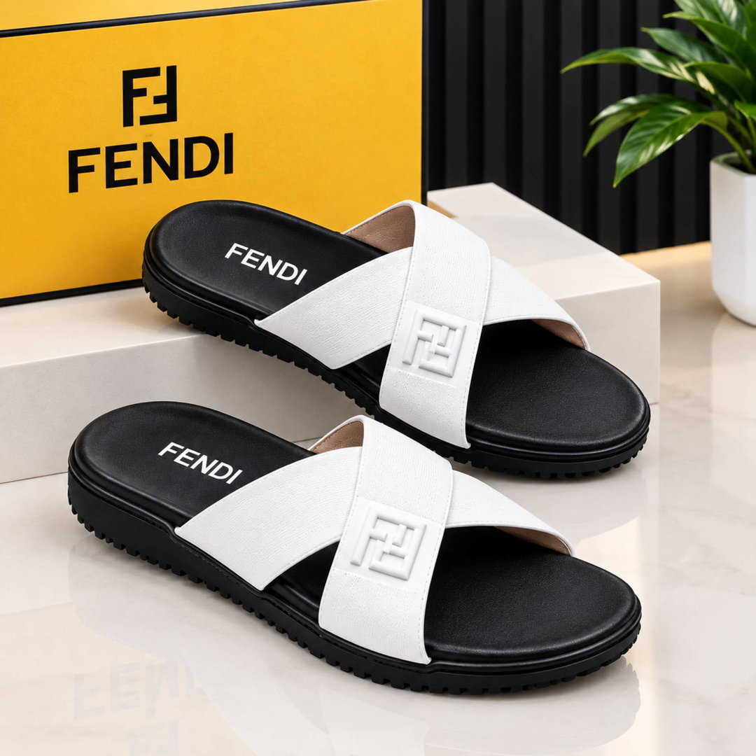 Fendi Men’s Cross-Strap Comfort Slides