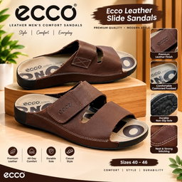 Ecco Men’s Premium Leather Comfort Sandals – Brown