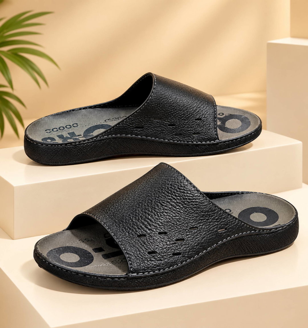 Ecco Men’s Leather Comfort Sandals – Black