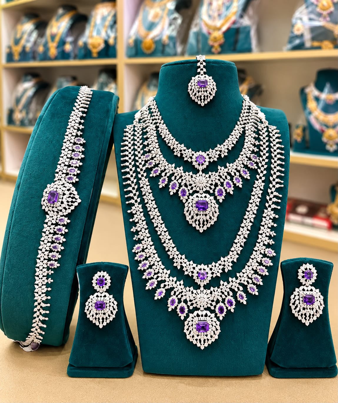 Royal Purple CZ Diamond Multi-Layered Bridal Jewellery Set PKJ_0