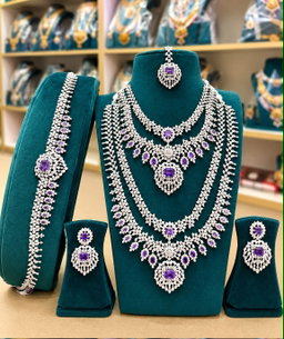 Royal Purple CZ Diamond Multi-Layered Bridal Jewellery Set PKJ
