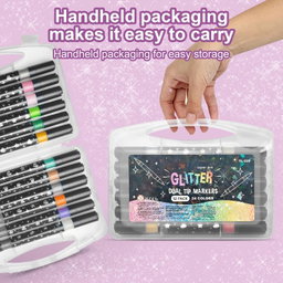 12-Pack Dual-Tip Glitter Marker Set – 24 Colors with Carrying Case