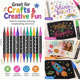 12-Pack Dual-Tip Glitter Marker Set – 24 Colors with Carrying Case