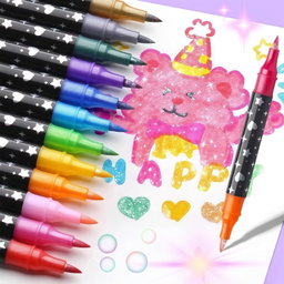 12-Pack Dual-Tip Glitter Marker Set – 24 Colors with Carrying Case