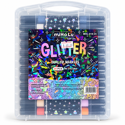 24-Pack Dual-Tip Glitter Marker Set - 48 Colors with Carrying Case