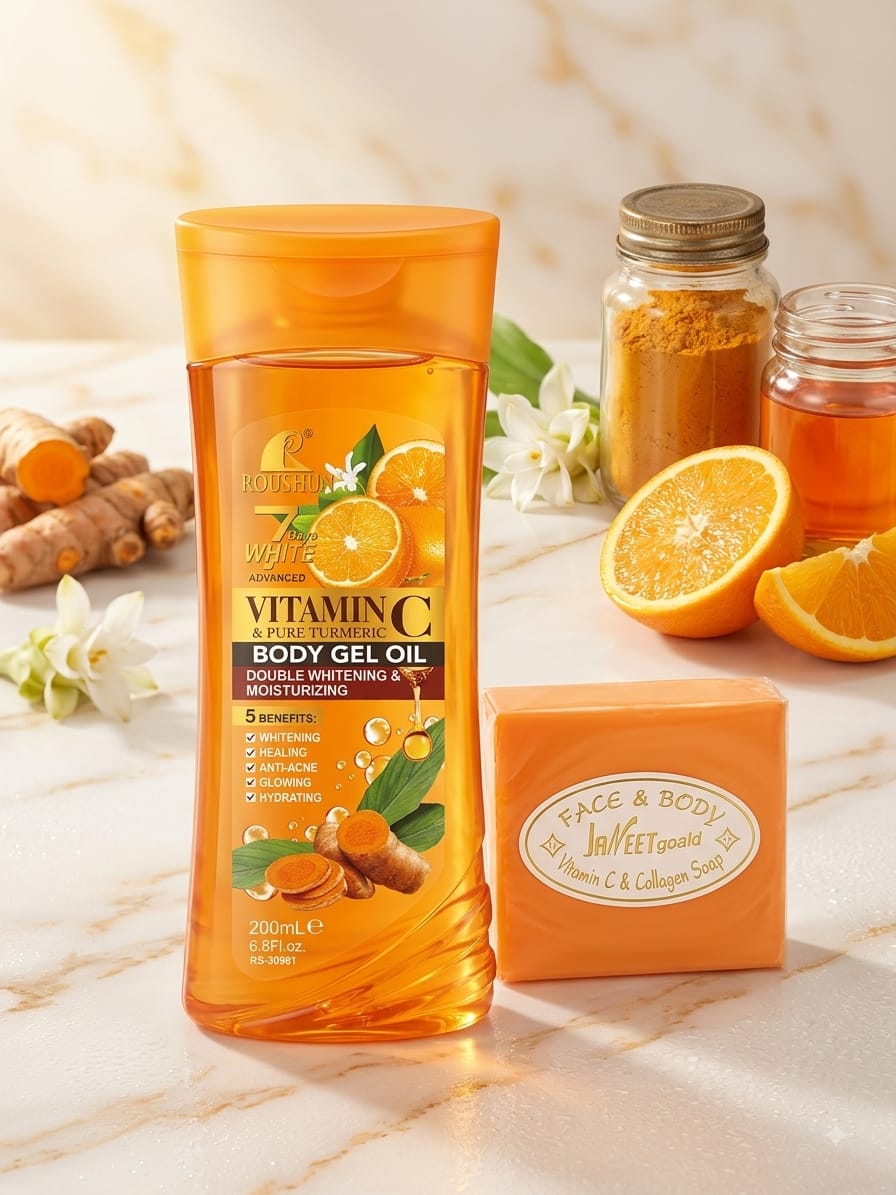 ROUSHUN Vitamin C & Turmeric Body Gel Oil 200ml + Soap