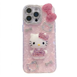 Case transparente para iPhone de Hello Kitty en 3D y pedrería incrustada