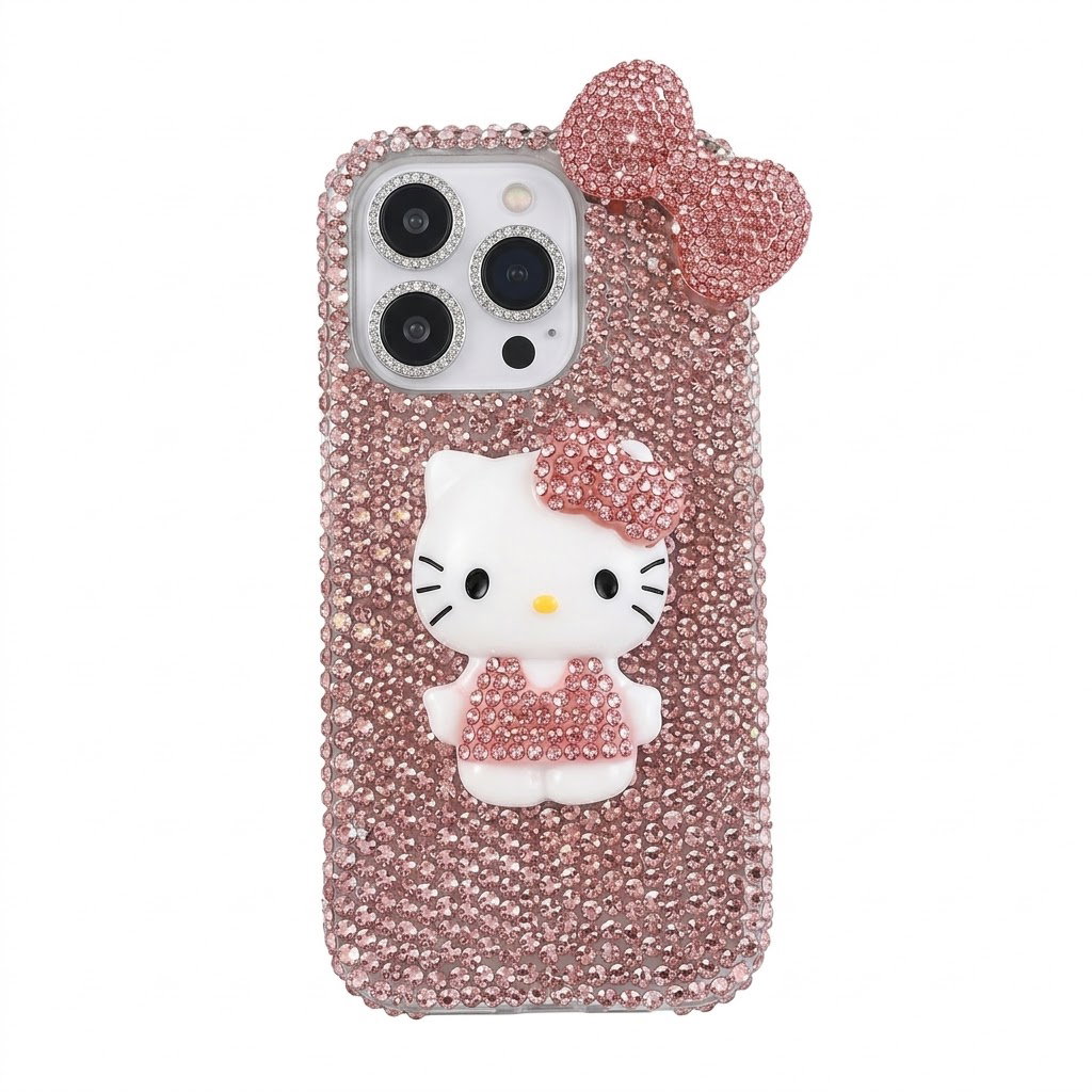 Case para iPhone de Hello Kitty en 3D y pedrería incrustada 