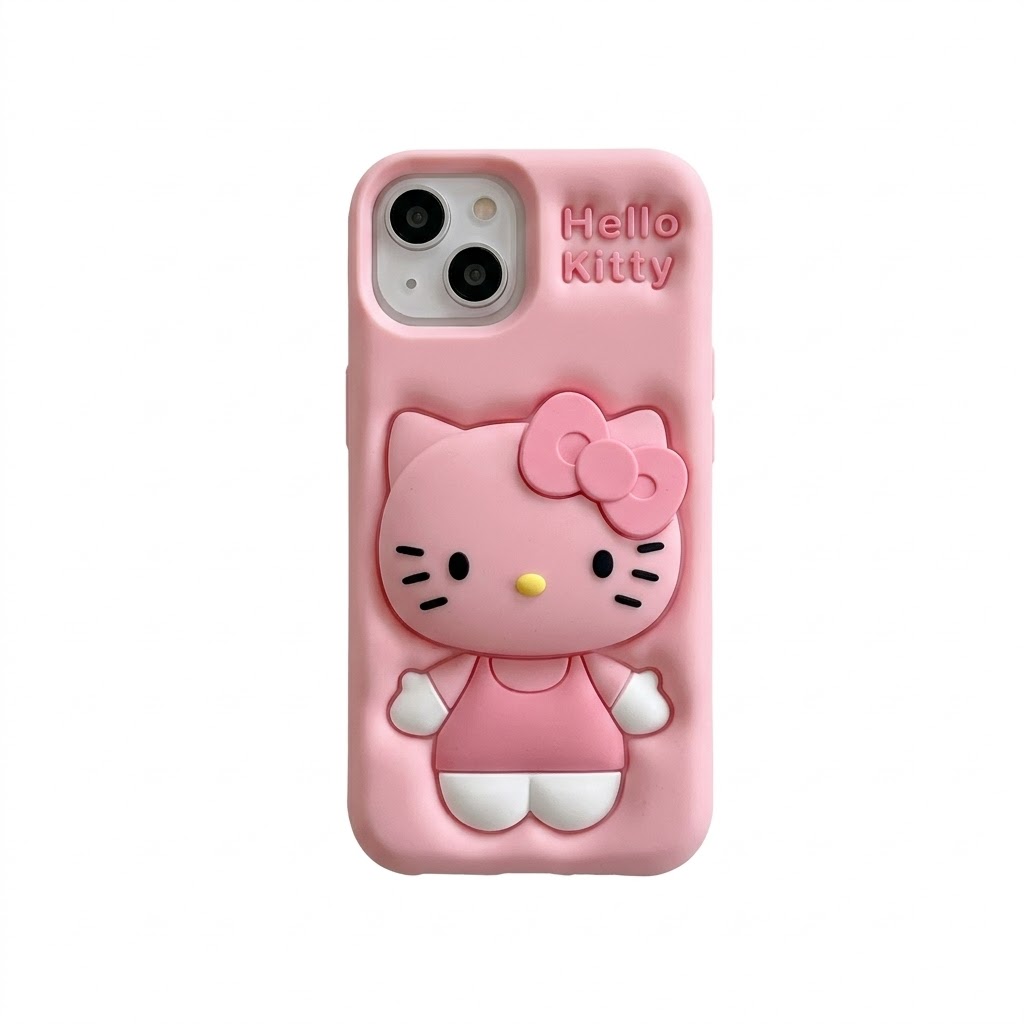 Case de silicona para iPhone con diseño de Hello Kitty en 3D (la cabeza funciona como PopSocket)