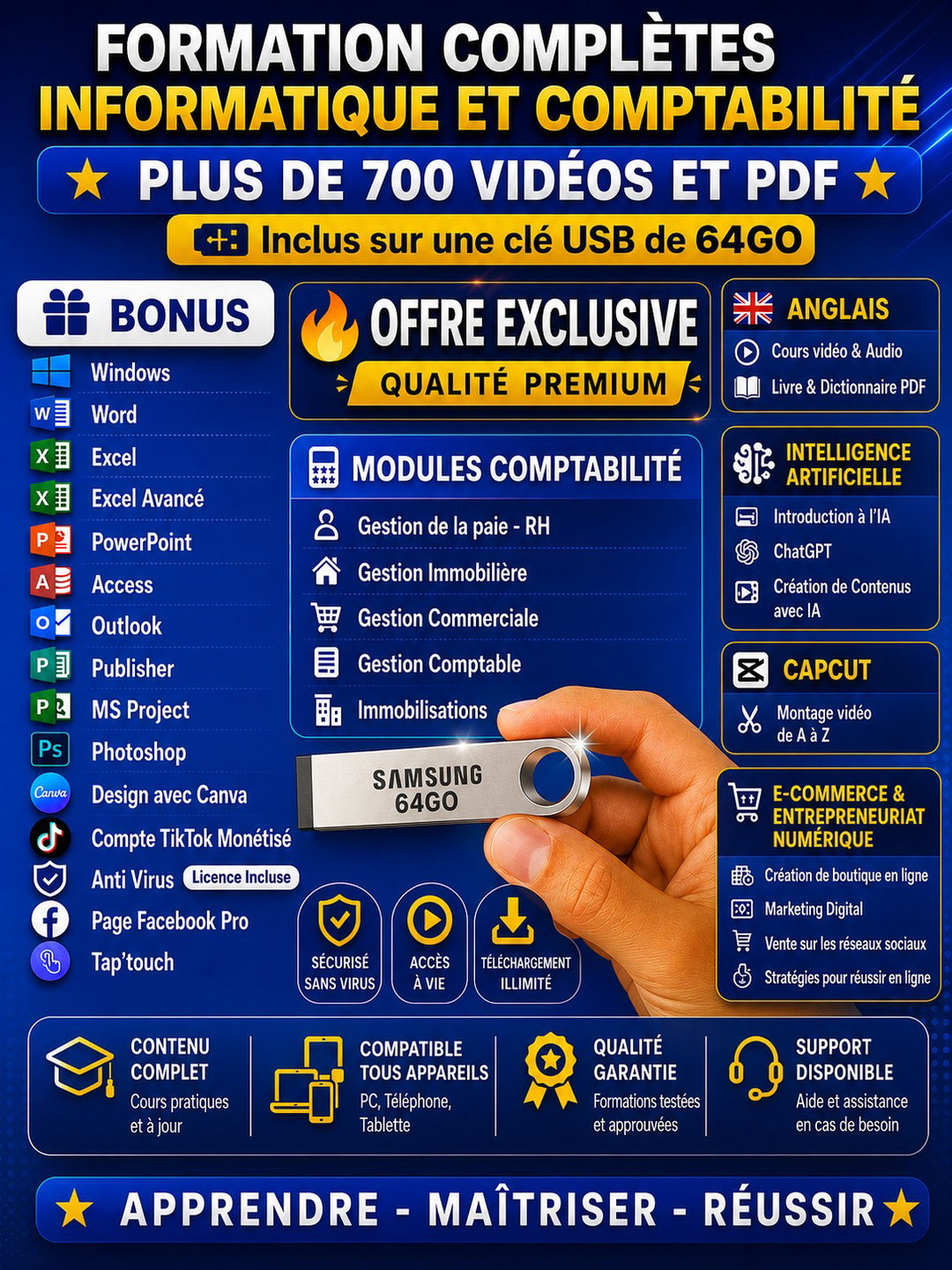 FORMATION COMPLÈTE SUR CLÉ USB 64 GO