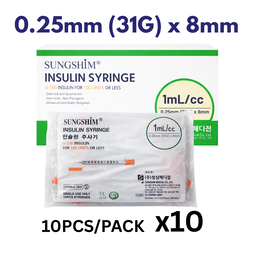 Sungshim Insulin Syringe 31g 8mm 1ml/100 units 10pcs