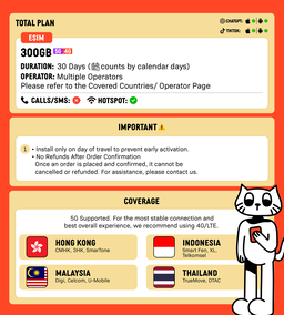 SIMPLY [eSIM Asia] Singapore Malaysia Indonesia Thailand Hong Kong | 300GB Local eSIM | No Registration