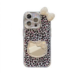 Case para iPhone de Hello Kitty con estampado de leopardo y adorno de espejo