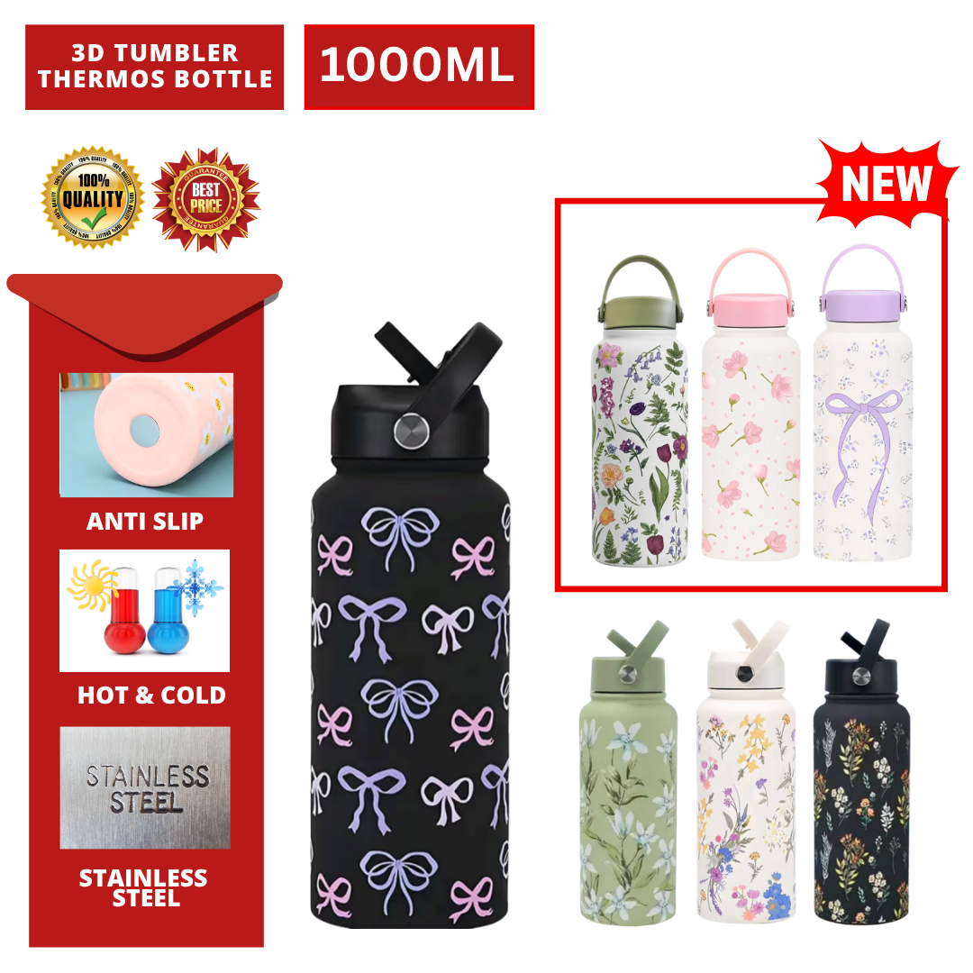 1000ML 3D FLORAL THUMBLER THERMOS BOTTLE_0