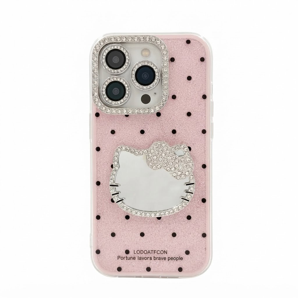 Case para iPhone de Hello Kitty, con patrón de puntitos y espejo_0