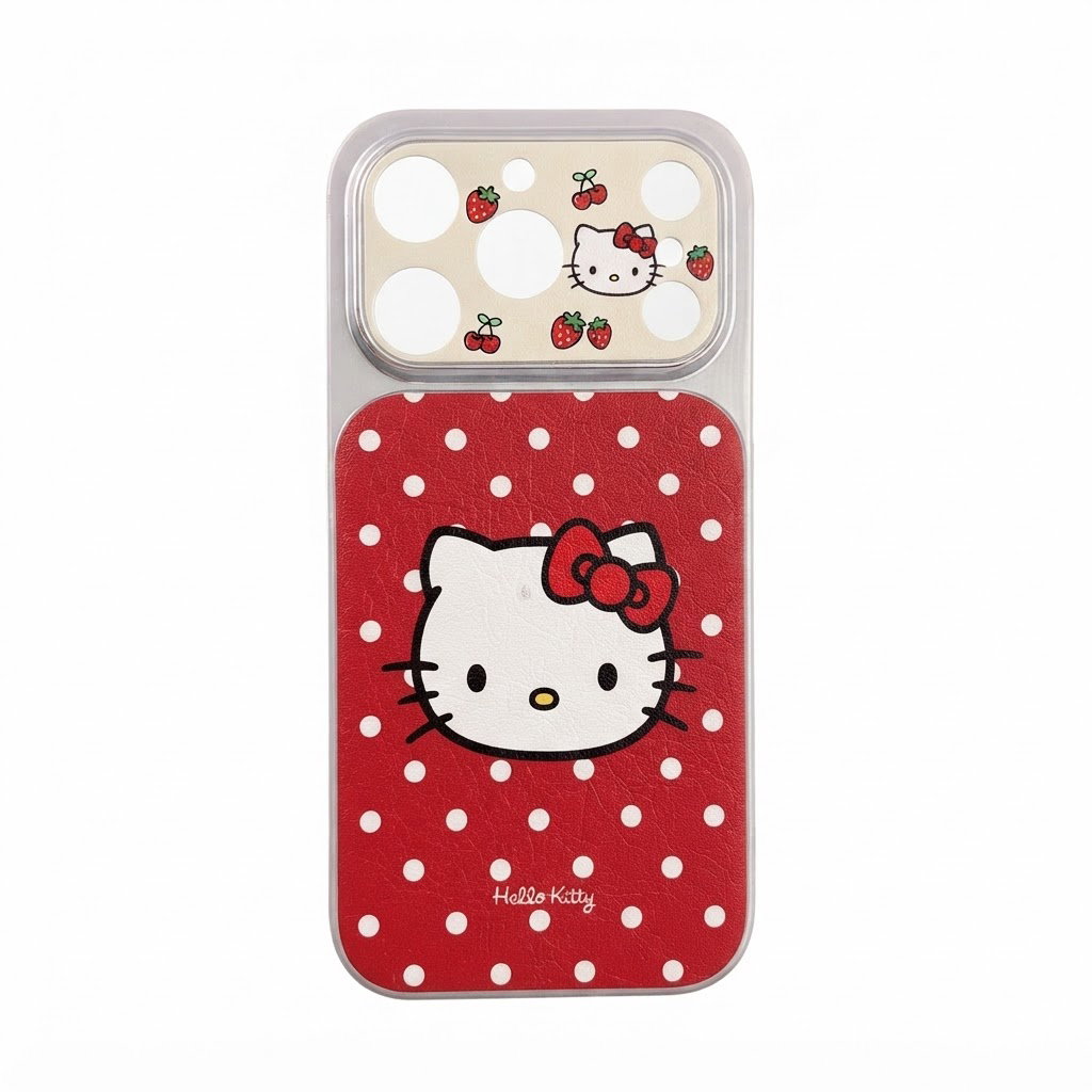 Case para iPhone de Hello Kitty con fondo rojo y puntos blancos