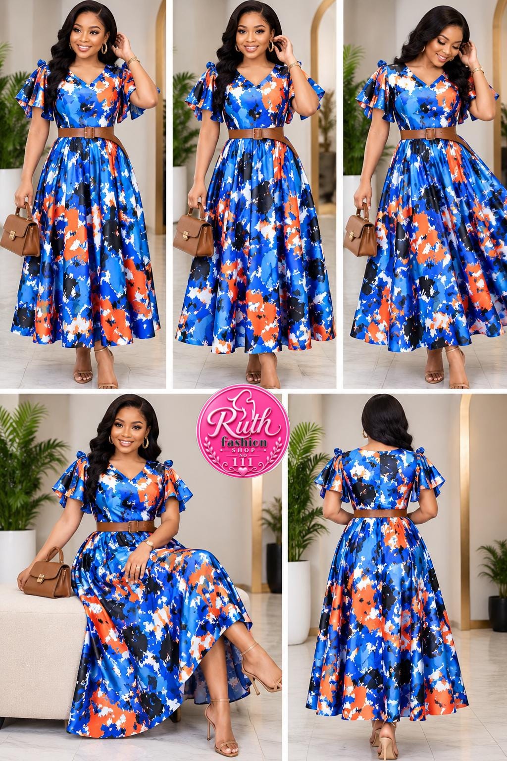 Vestido Midi Evasê Estampado com Cinto
