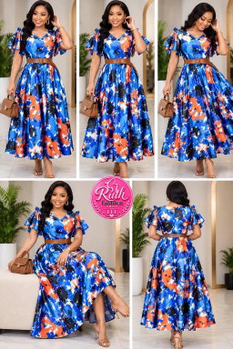 Vestido Midi Evasê Estampado com Cinto