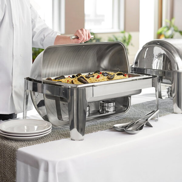 A stainless steel chafing dish