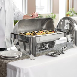 A stainless steel chafing dish
