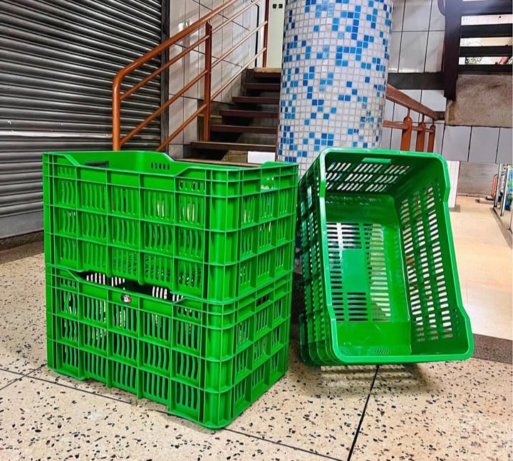 Green plastic crates