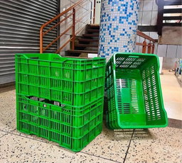 Green plastic crates